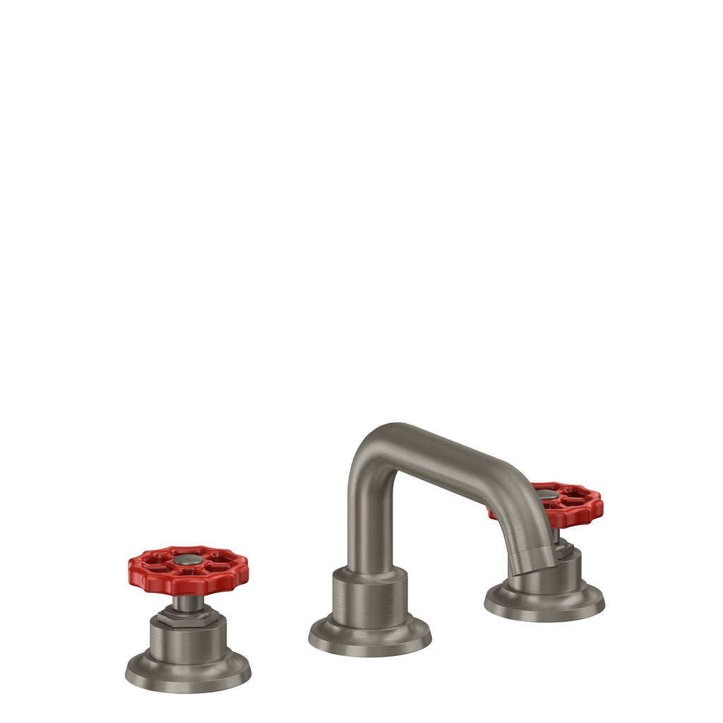 California Faucets Descanso Works 8" Llave de Lavabo de 3 Orificios para Cubierta, con Dos Manerales - Pico Quad Bajo - Grafito