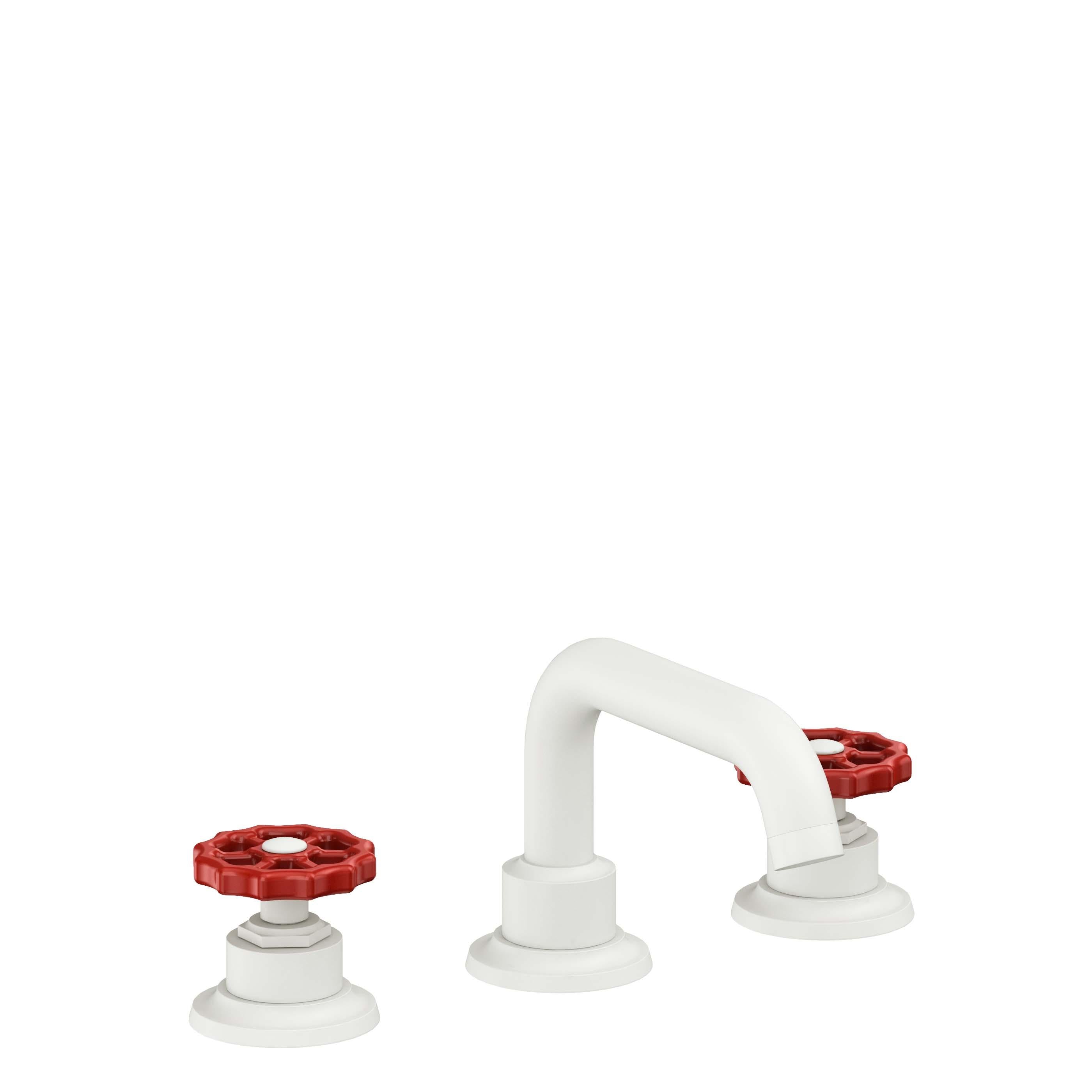 California Faucets Descanso Works 8" Llave de Lavabo de 3 Orificios para Cubierta, con Dos Manerales - Pico Quad Bajo - Blanco Mate