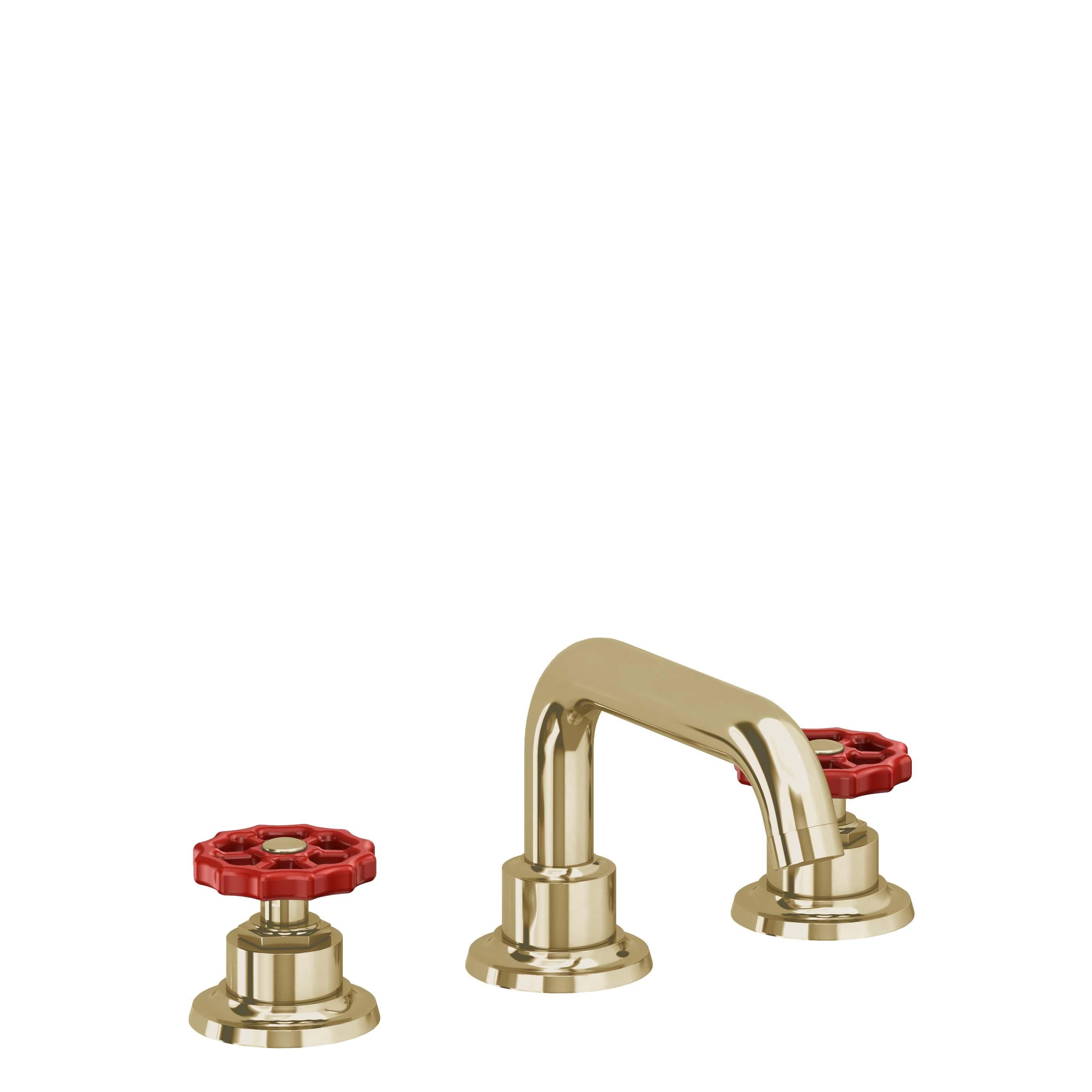 California Faucets Descanso Works 8" Llave de Lavabo de 3 Orificios para Cubierta, con Dos Manerales - Pico Quad Bajo - Latón Pulido