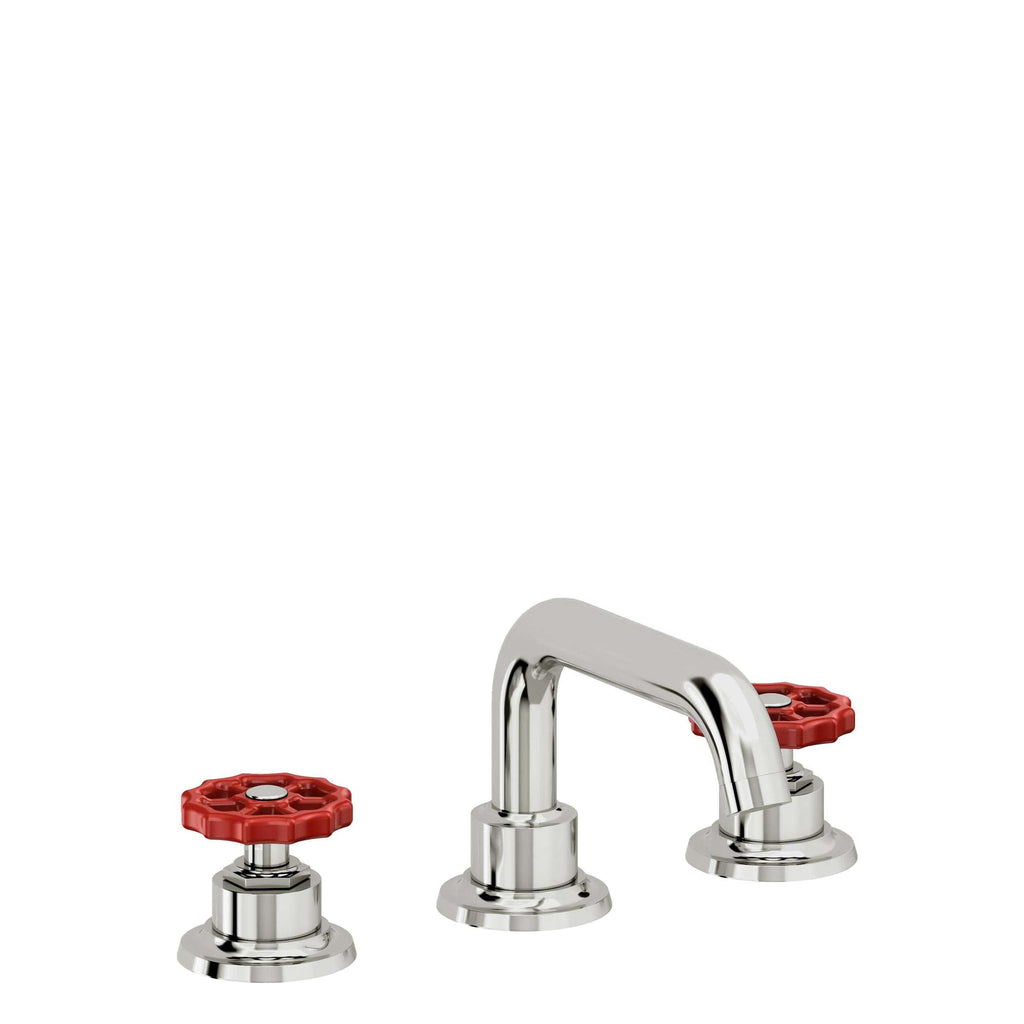 California Faucets Descanso Works 8" Llave de Lavabo de 3 Orificios para Cubierta, con Dos Manerales - Pico Quad Bajo - Cromo Pulido