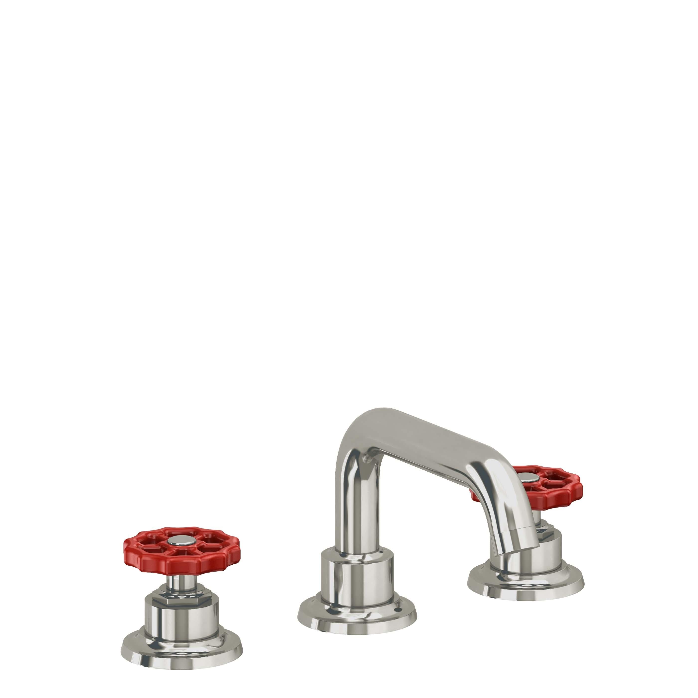 California Faucets Descanso Works 8" Llave de Lavabo de 3 Orificios para Cubierta, con Dos Manerales - Pico Quad Bajo - Níquel Pulido