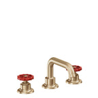 California Faucets Descanso Works 8" Llave de Lavabo de 3 Orificios para Cubierta, con Dos Manerales - Pico Quad Bajo - Bronce Satinado