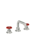 California Faucets Descanso Works 8" Llave de Lavabo de 3 Orificios para Cubierta, con Dos Manerales - Pico Quad Bajo - Cromo Satinado