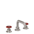 California Faucets Descanso Works 8" Llave de Lavabo de 3 Orificios para Cubierta, con Dos Manerales - Pico Quad Bajo - Níquel Satinado
