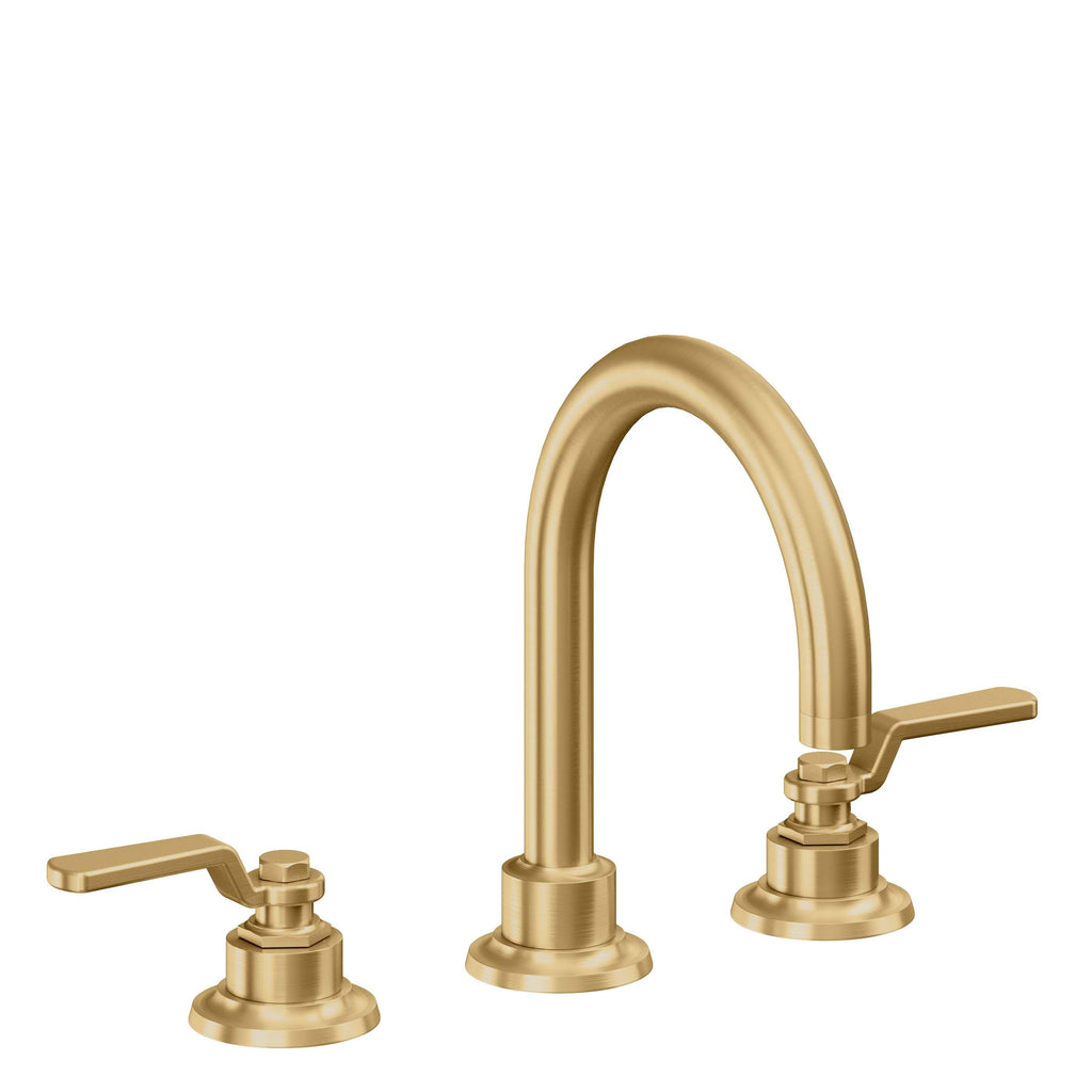 California Faucets Descanso Works 8" Llave de Lavabo de 3 Orificios para Cubierta, con Dos Manerales - Pico de Arco - Oro Satinado de por Vida