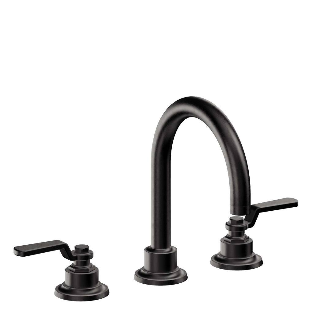 California Faucets Descanso Works 8" Llave de Lavabo de 3 Orificios para Cubierta, con Dos Manerales - Pico de Arco - Negro Mate