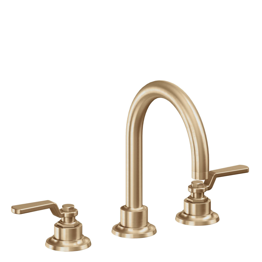 California Faucets Descanso Works 8" Llave de Lavabo de 3 Orificios para Cubierta, con Dos Manerales - Pico de Arco - Bronce Satinado