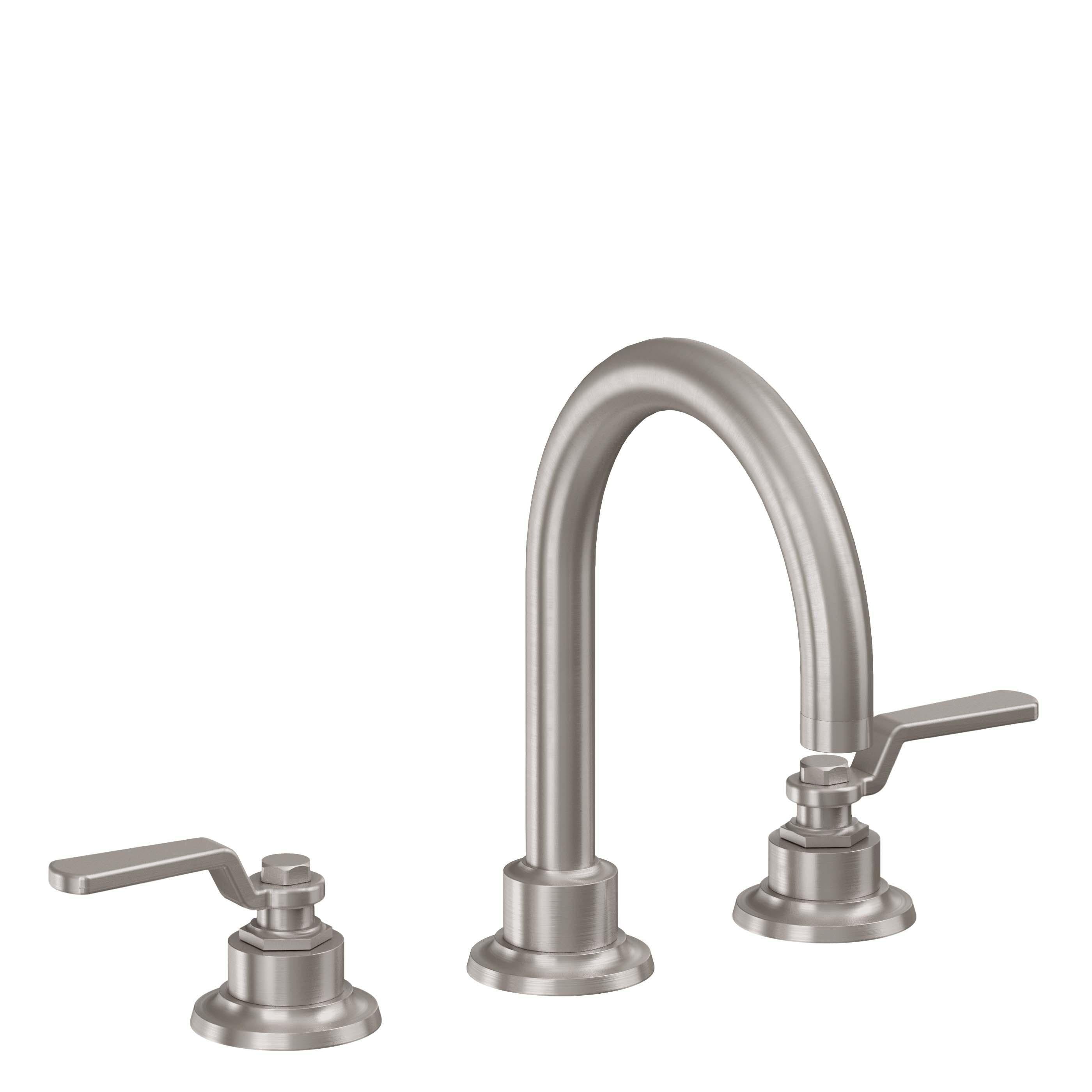 California Faucets Descanso Works 8" Llave de Lavabo de 3 Orificios para Cubierta, con Dos Manerales - Pico de Arco - Níquel Satinado