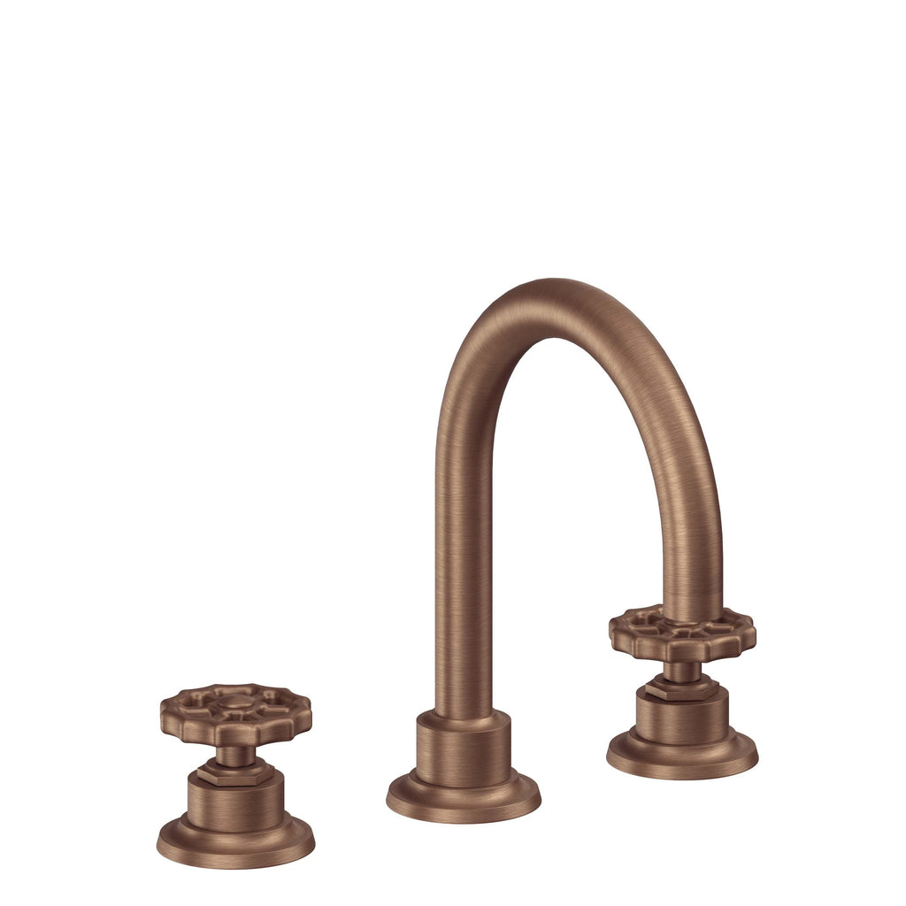 California Faucets Descanso Works 8" Llave de Lavabo de 3 Orificios para Cubierta, con Dos Manerales - Pico de Arco - Cobre Antiguo Mate