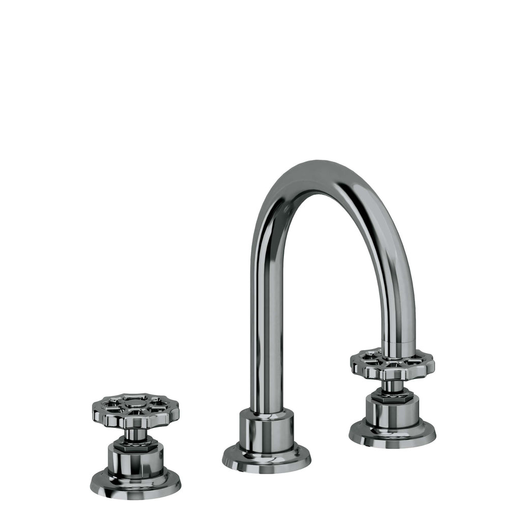 California Faucets Descanso Works 8" Llave de Lavabo de 3 Orificios para Cubierta, con Dos Manerales - Pico de Arco - Níquel Negro