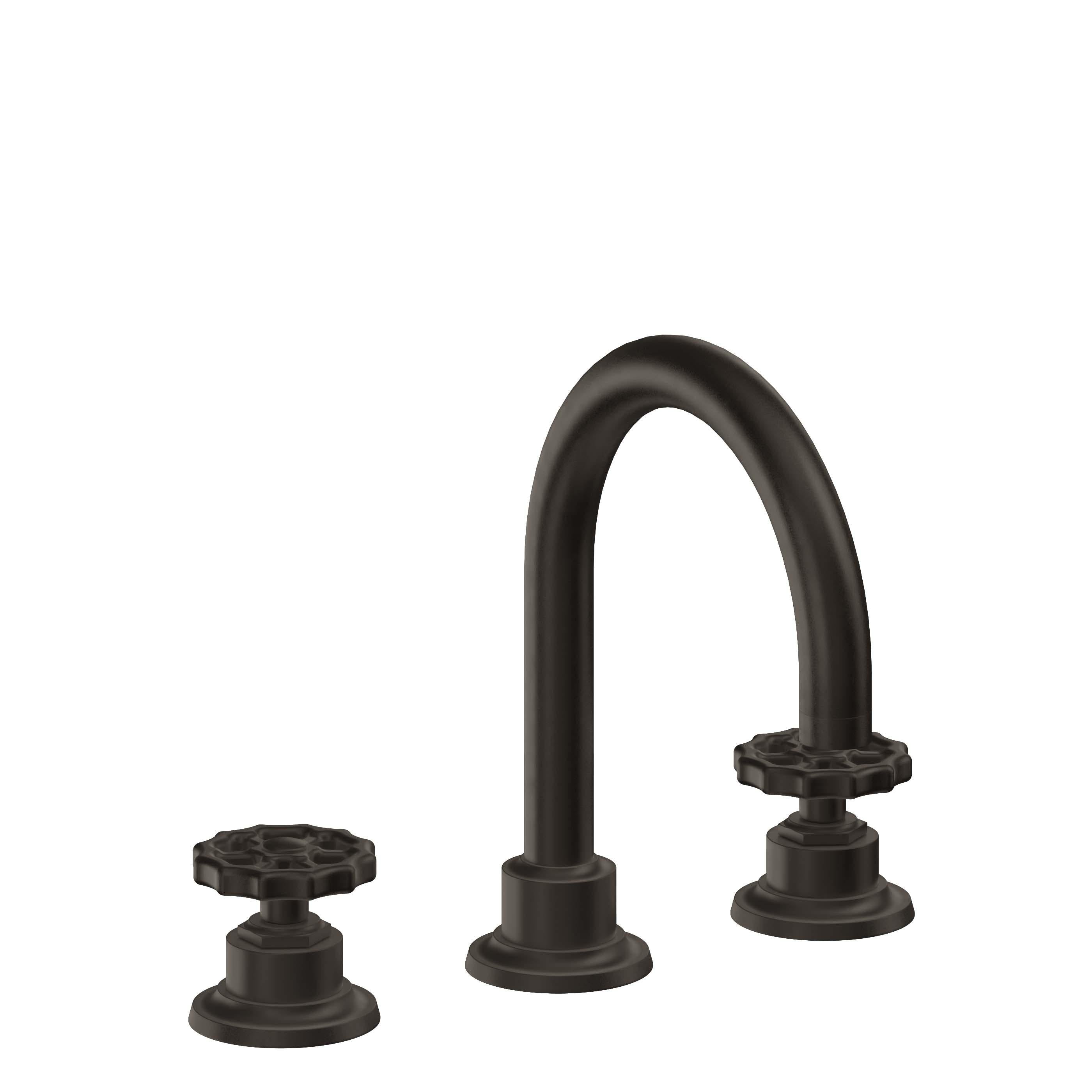 California Faucets Descanso Works 8" Llave de Lavabo de 3 Orificios para Cubierta, con Dos Manerales - Pico de Arco - Bronce Bella Terra