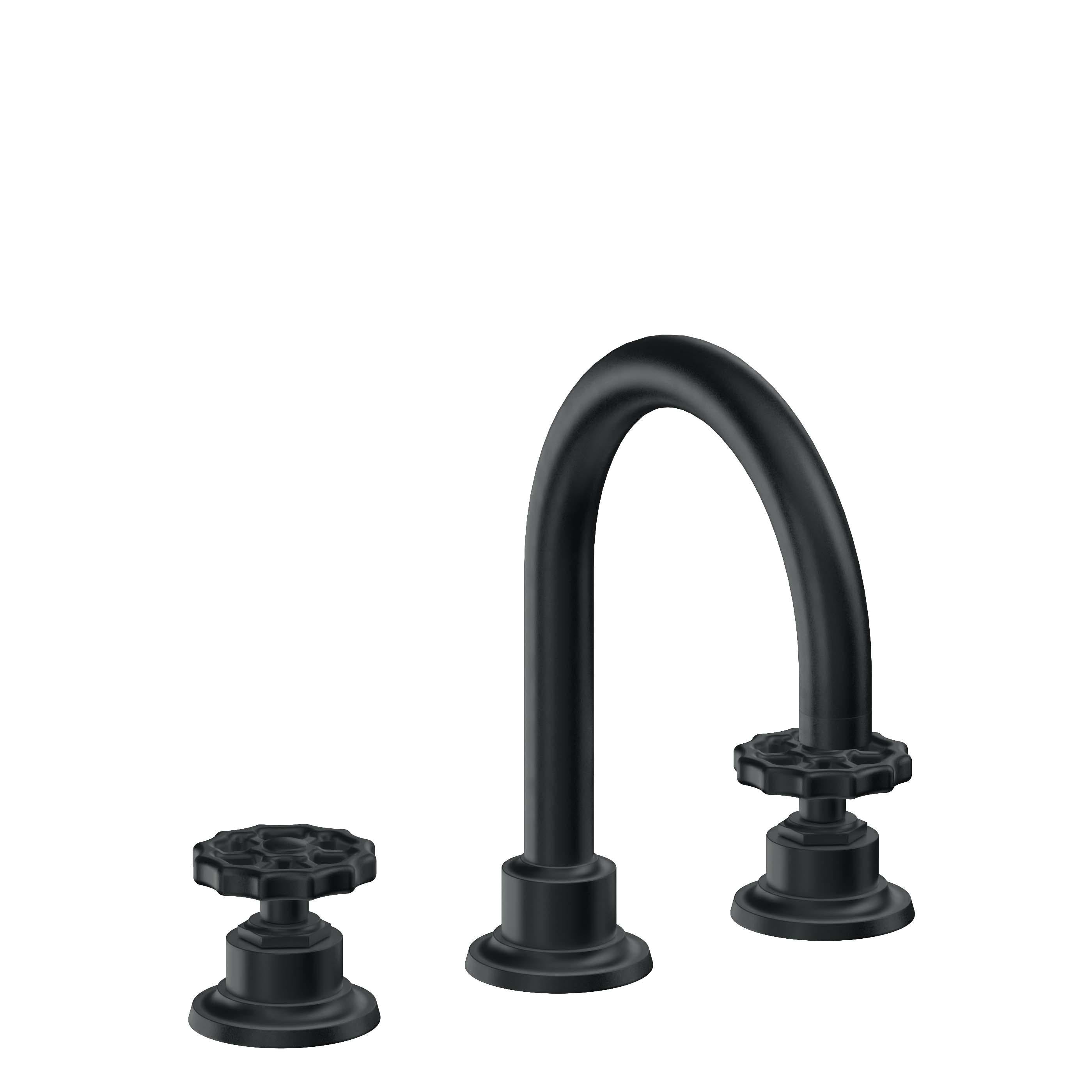 California Faucets Descanso Works 8" Llave de Lavabo de 3 Orificios para Cubierta, con Dos Manerales - Pico de Arco - Carbón