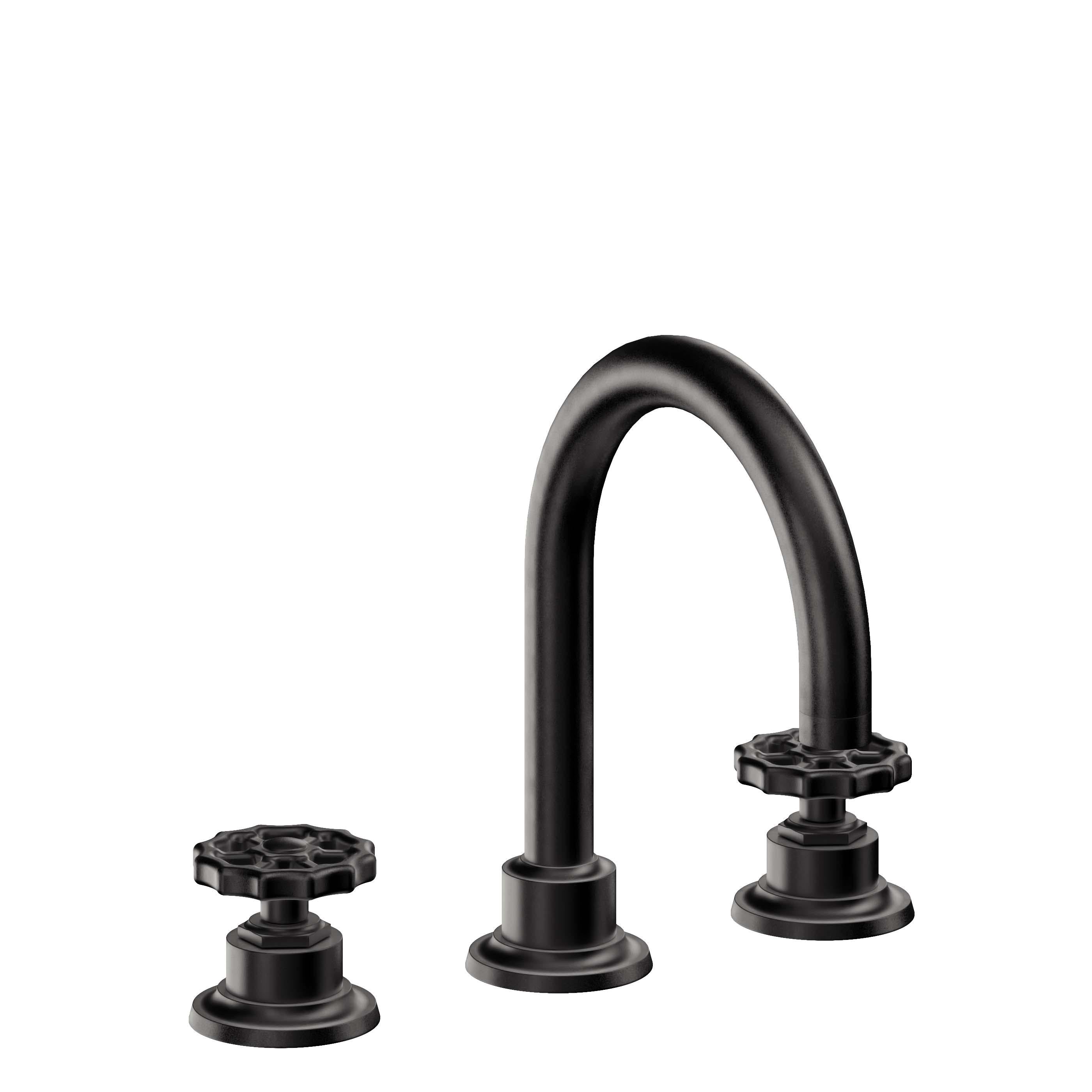 California Faucets Descanso Works 8" Llave de Lavabo de 3 Orificios para Cubierta, con Dos Manerales - Pico de Arco - Negro Mate