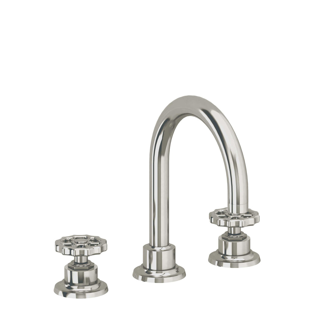 California Faucets Descanso Works 8" Llave de Lavabo de 3 Orificios para Cubierta, con Dos Manerales - Pico de Arco - Níquel Pulido