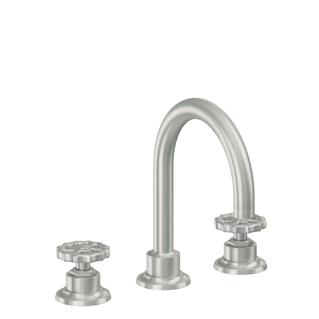 California Faucets Descanso Works 8" Llave de Lavabo de 3 Orificios para Cubierta, con Dos Manerales - Pico de Arco - Cromo Satinado