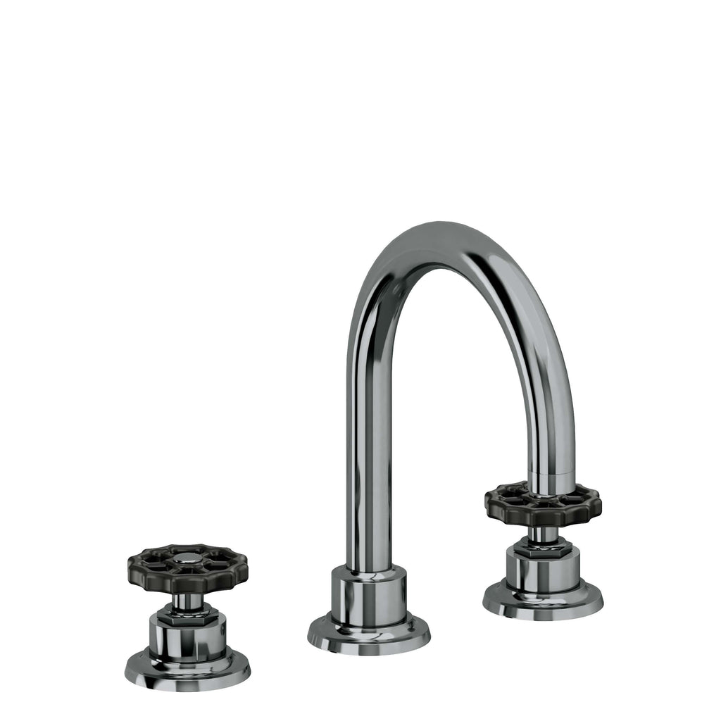 California Faucets Descanso Works 8" Llave de Lavabo de 3 Orificios para Cubierta, con Dos Manerales - Pico de Arco - Níquel Negro