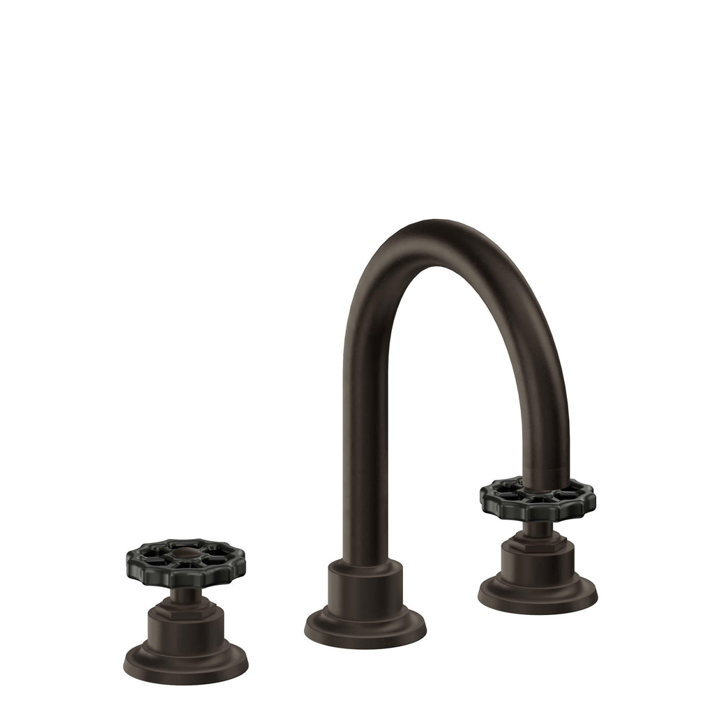 California Faucets Descanso Works 8" Llave de Lavabo de 3 Orificios para Cubierta, con Dos Manerales - Pico de Arco - Bronce Bella Terra