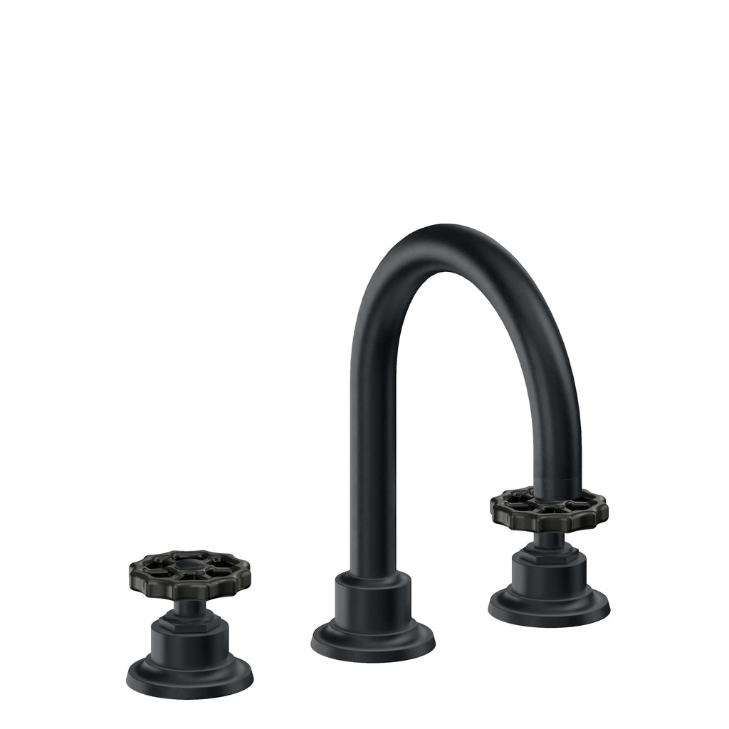 California Faucets Descanso Works 8" Llave de Lavabo de 3 Orificios para Cubierta, con Dos Manerales - Pico de Arco - Carbón