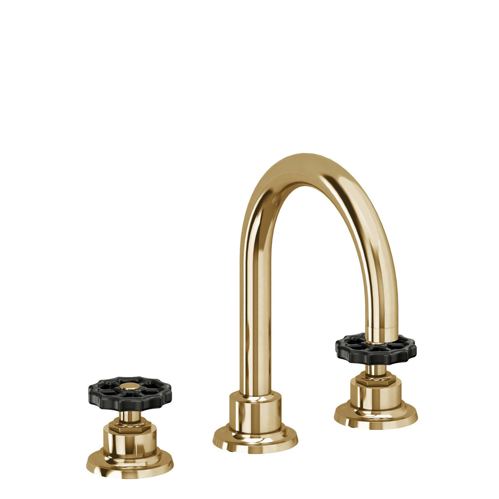 California Faucets Descanso Works 8" Llave de Lavabo de 3 Orificios para Cubierta, con Dos Manerales - Pico de Arco - Oro Francés