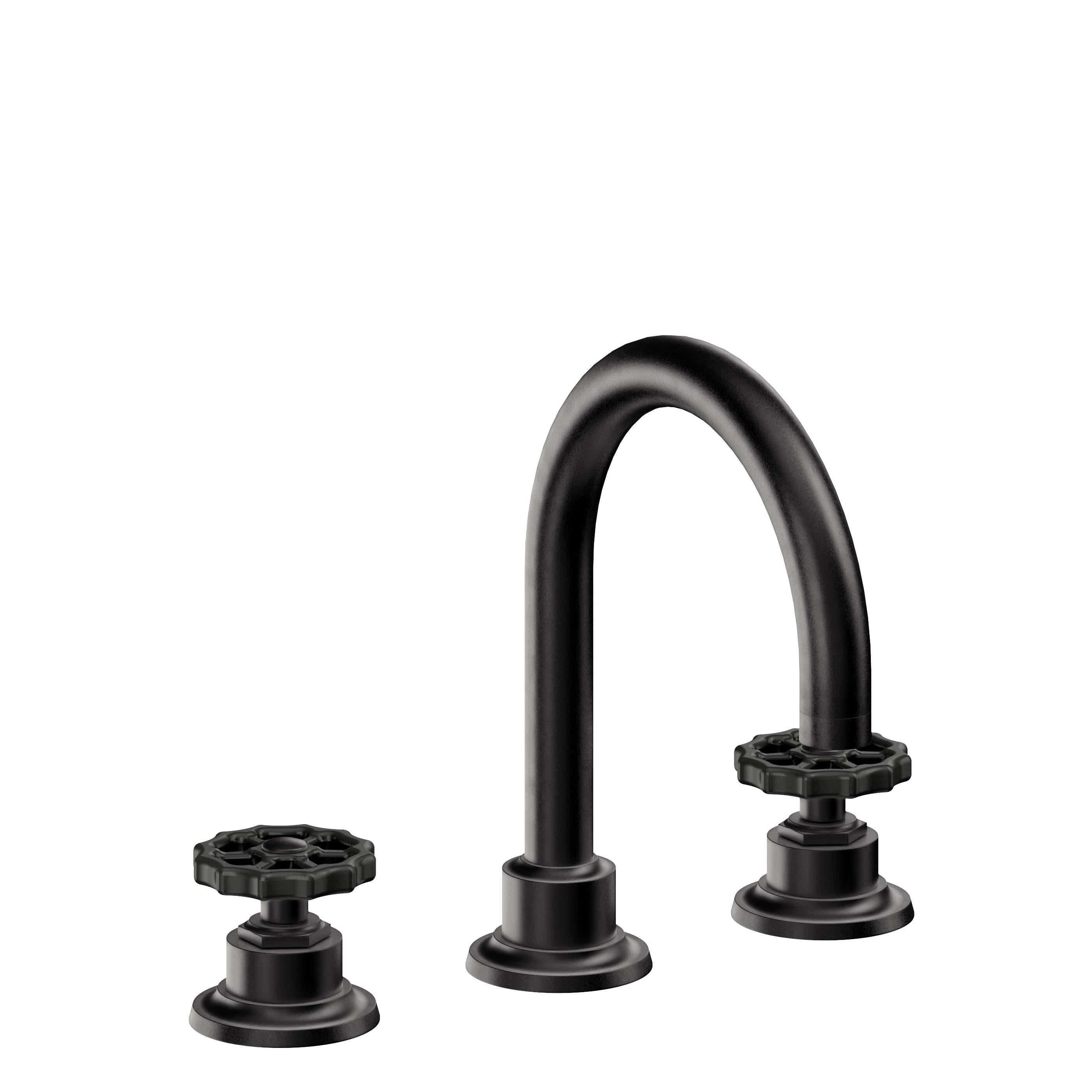 California Faucets Descanso Works 8" Llave de Lavabo de 3 Orificios para Cubierta, con Dos Manerales - Pico de Arco - Negro Mate