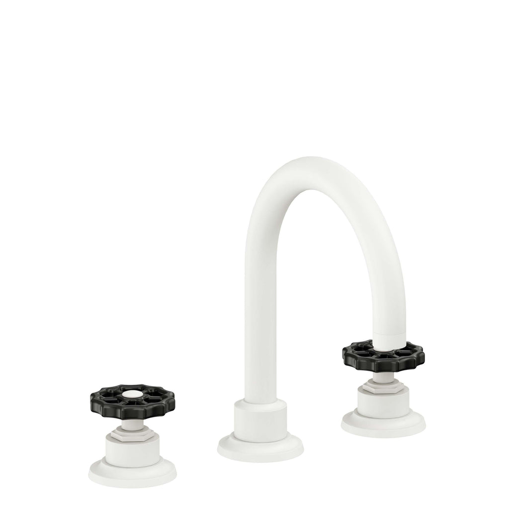California Faucets Descanso Works 8" Llave de Lavabo de 3 Orificios para Cubierta, con Dos Manerales - Pico de Arco - Blanco Mate