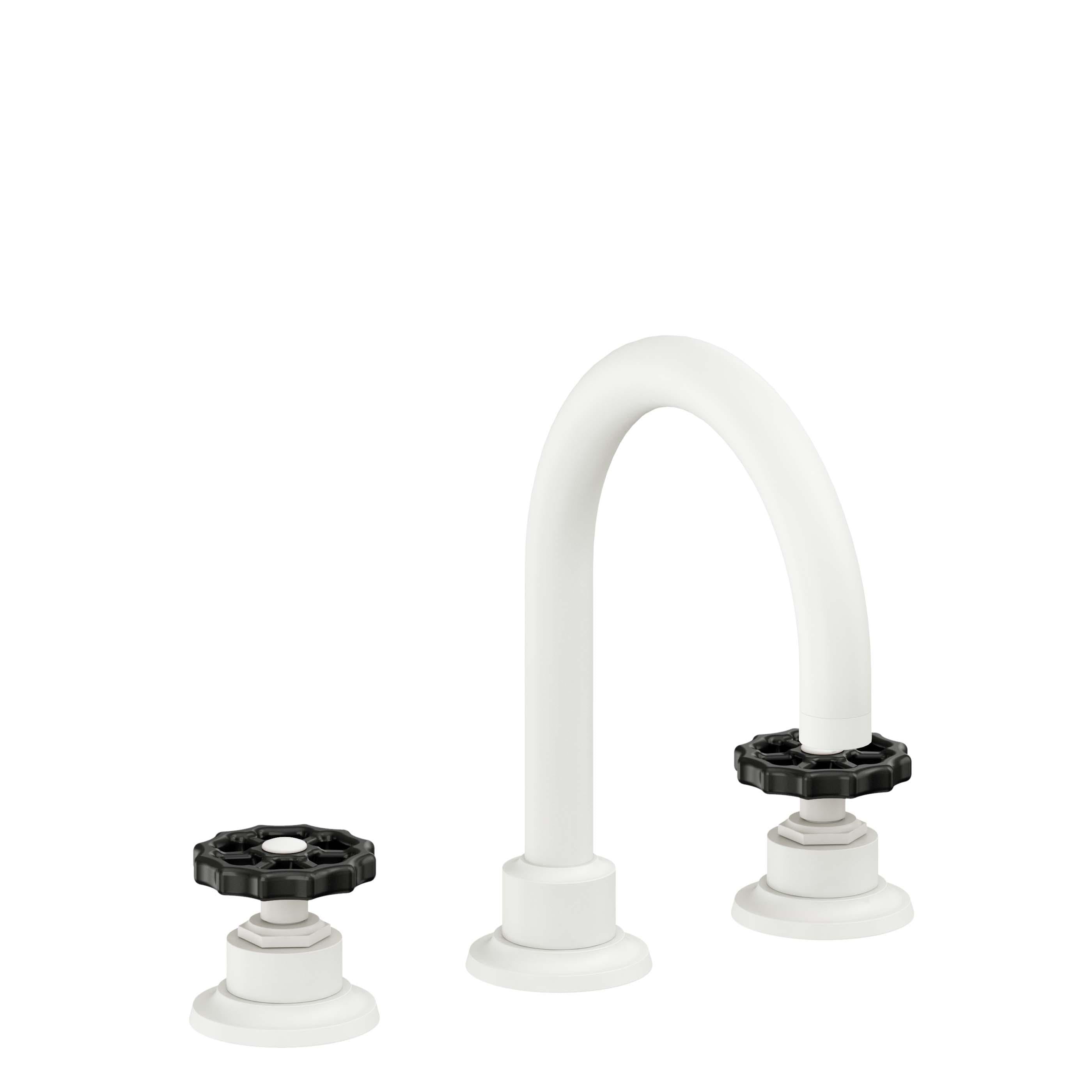 California Faucets Descanso Works 8" Llave de Lavabo de 3 Orificios para Cubierta, con Dos Manerales - Pico de Arco - Blanco Mate