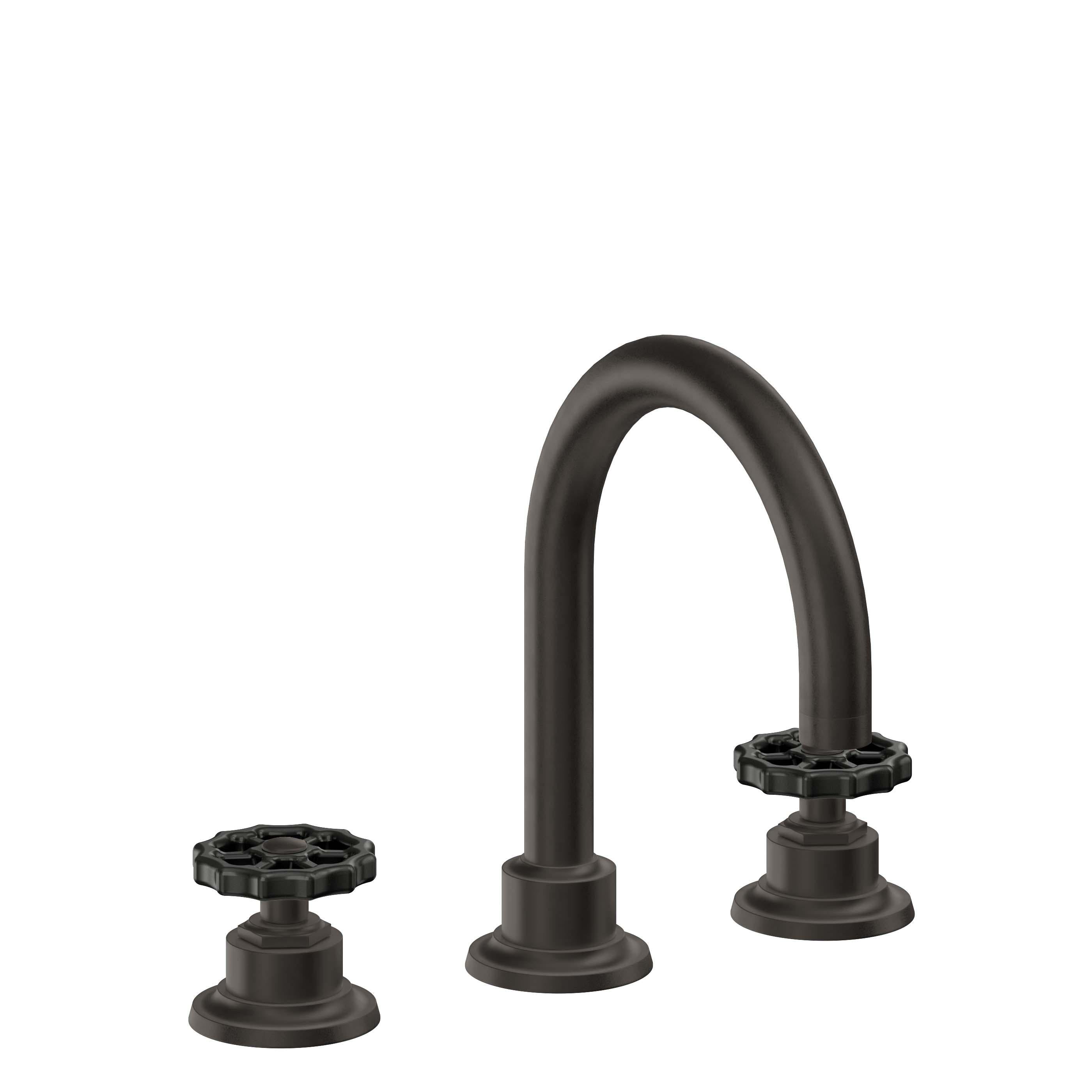California Faucets Descanso Works 8" Llave de Lavabo de 3 Orificios para Cubierta, con Dos Manerales - Pico de Arco - Bronce Oscuro