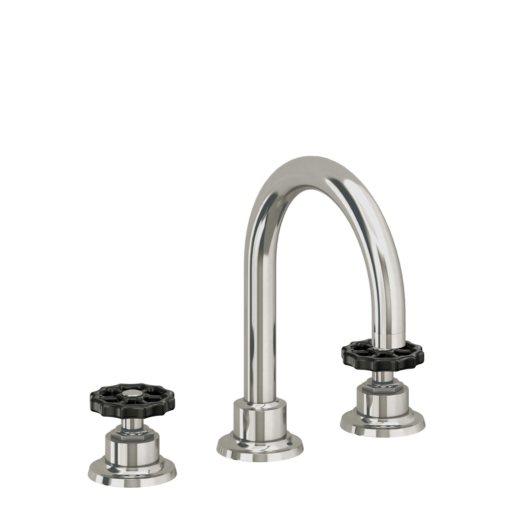 California Faucets Descanso Works 8" Llave de Lavabo de 3 Orificios para Cubierta, con Dos Manerales - Pico de Arco - Níquel Pulido