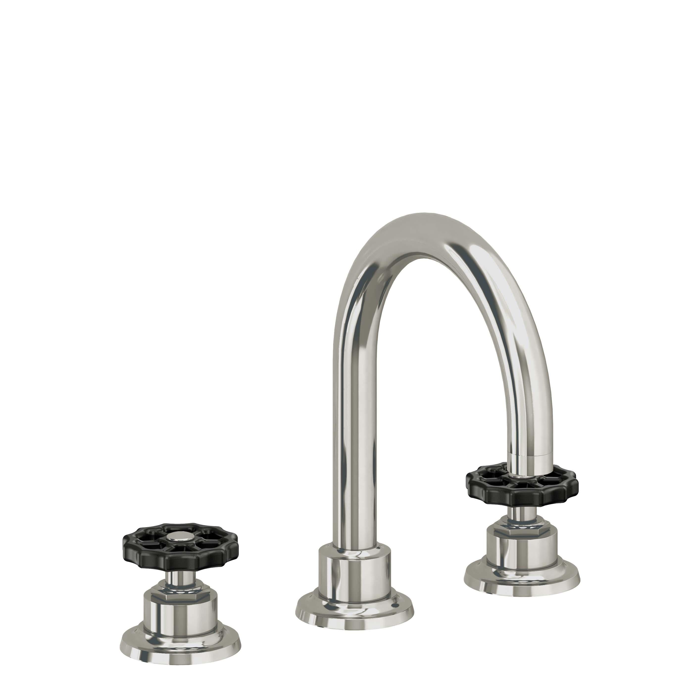 California Faucets Descanso Works 8" Llave de Lavabo de 3 Orificios para Cubierta, con Dos Manerales - Pico de Arco - Níquel Pulido