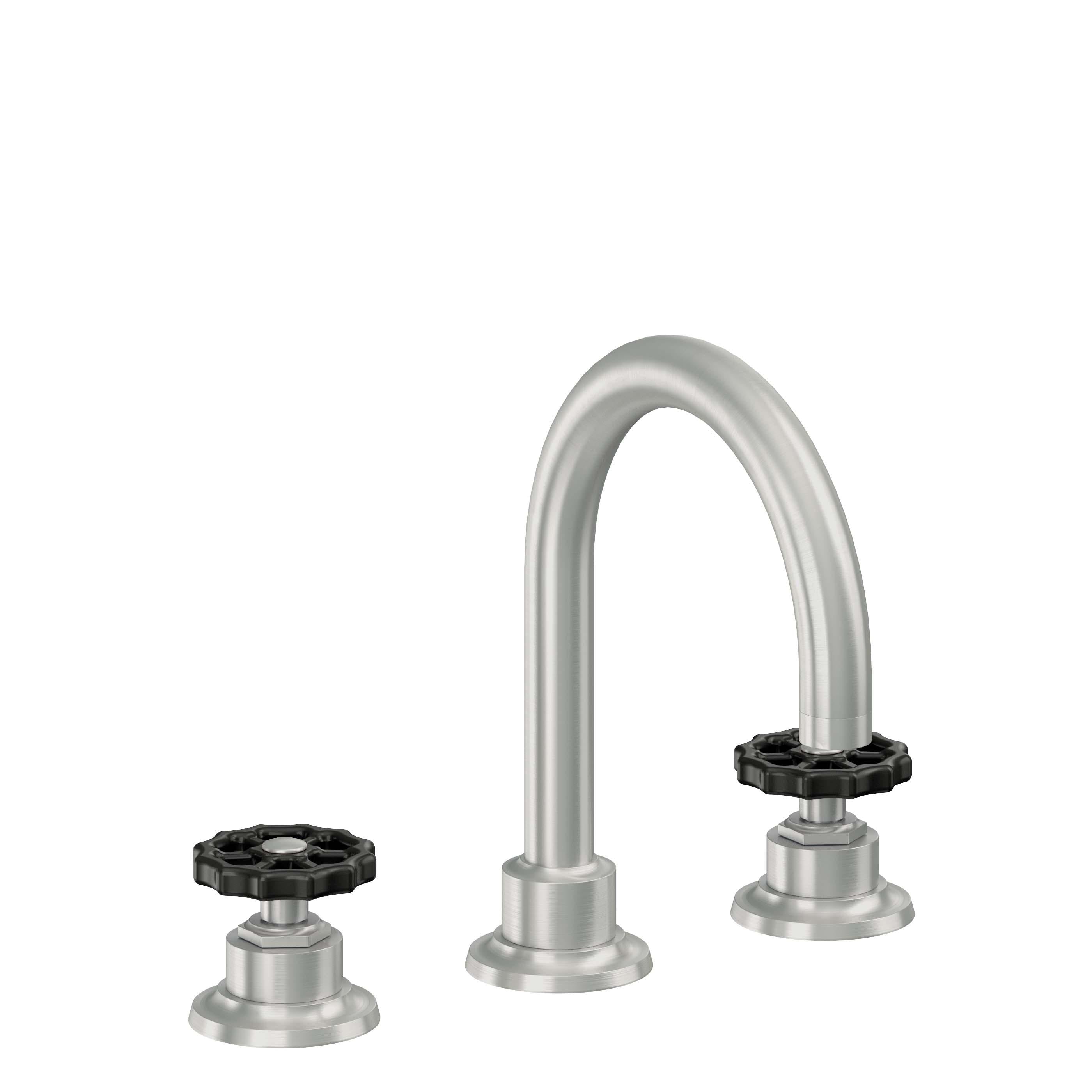 California Faucets Descanso Works 8" Llave de Lavabo de 3 Orificios para Cubierta, con Dos Manerales - Pico de Arco - Cromo Satinado