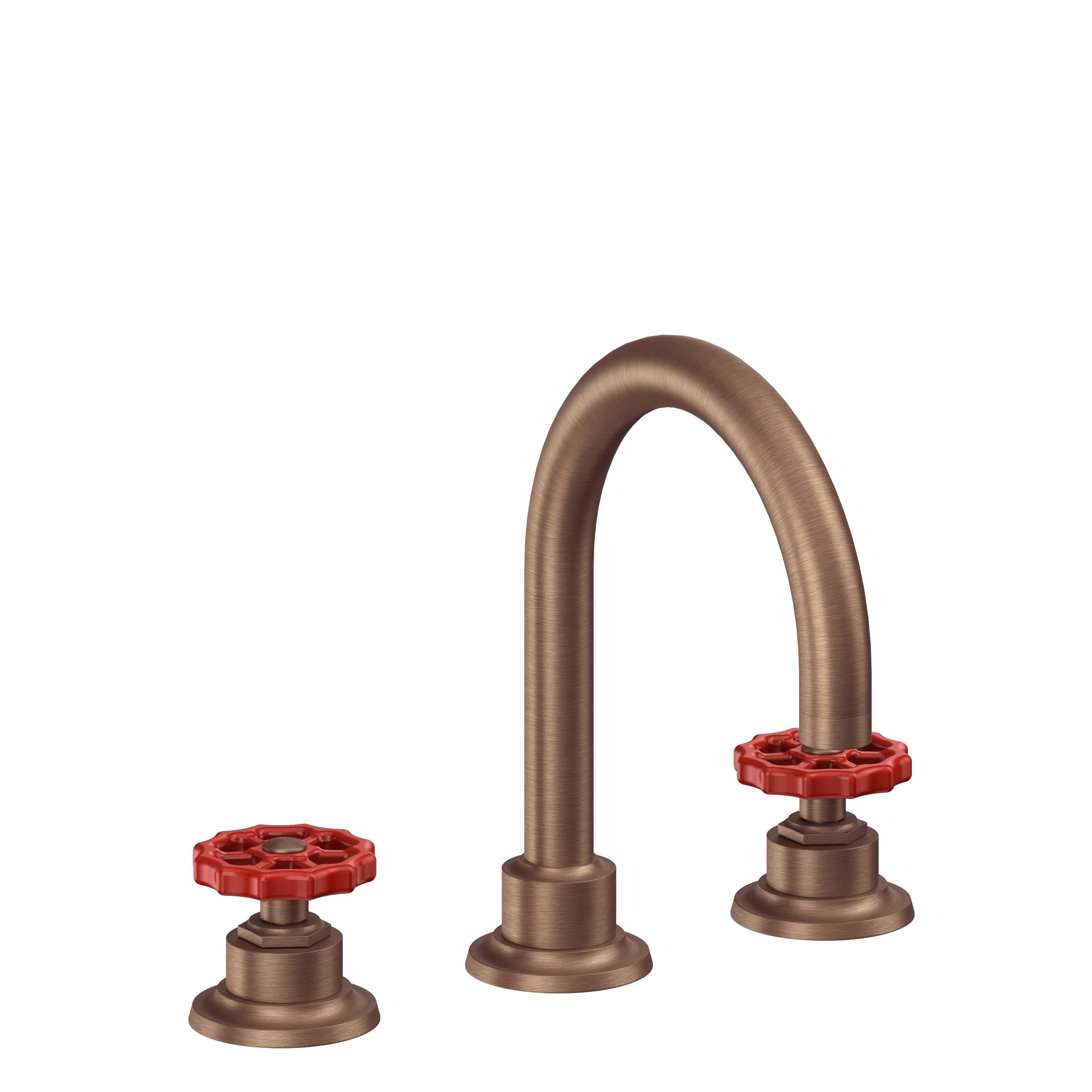 California Faucets Descanso Works 8" Llave de Lavabo de 3 Orificios para Cubierta, con Dos Manerales - Pico de Arco - Cobre Antiguo Mate