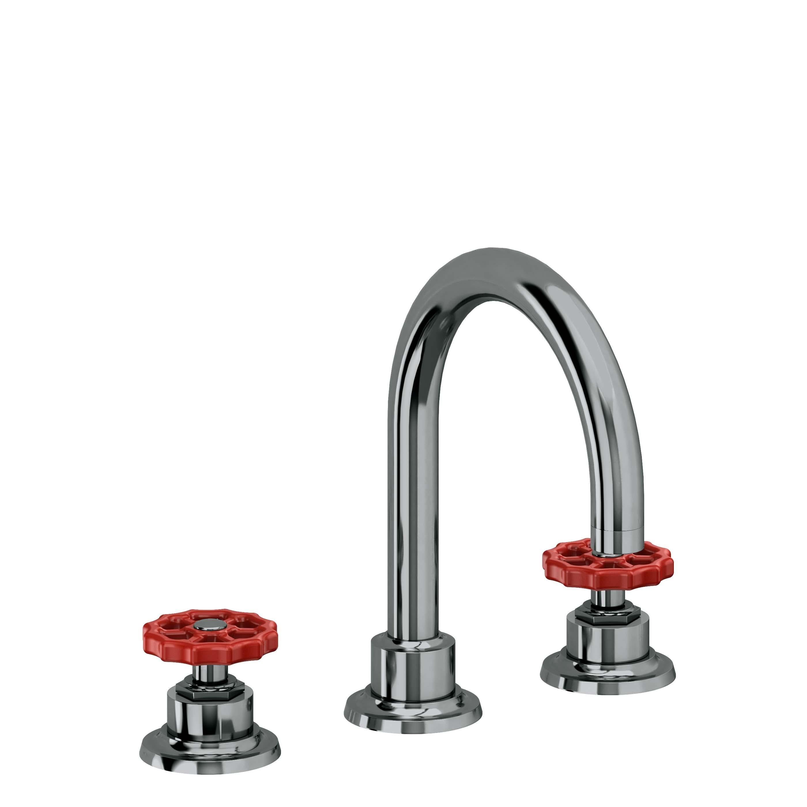 California Faucets Descanso Works 8" Llave de Lavabo de 3 Orificios para Cubierta, con Dos Manerales - Pico de Arco - Níquel Negro