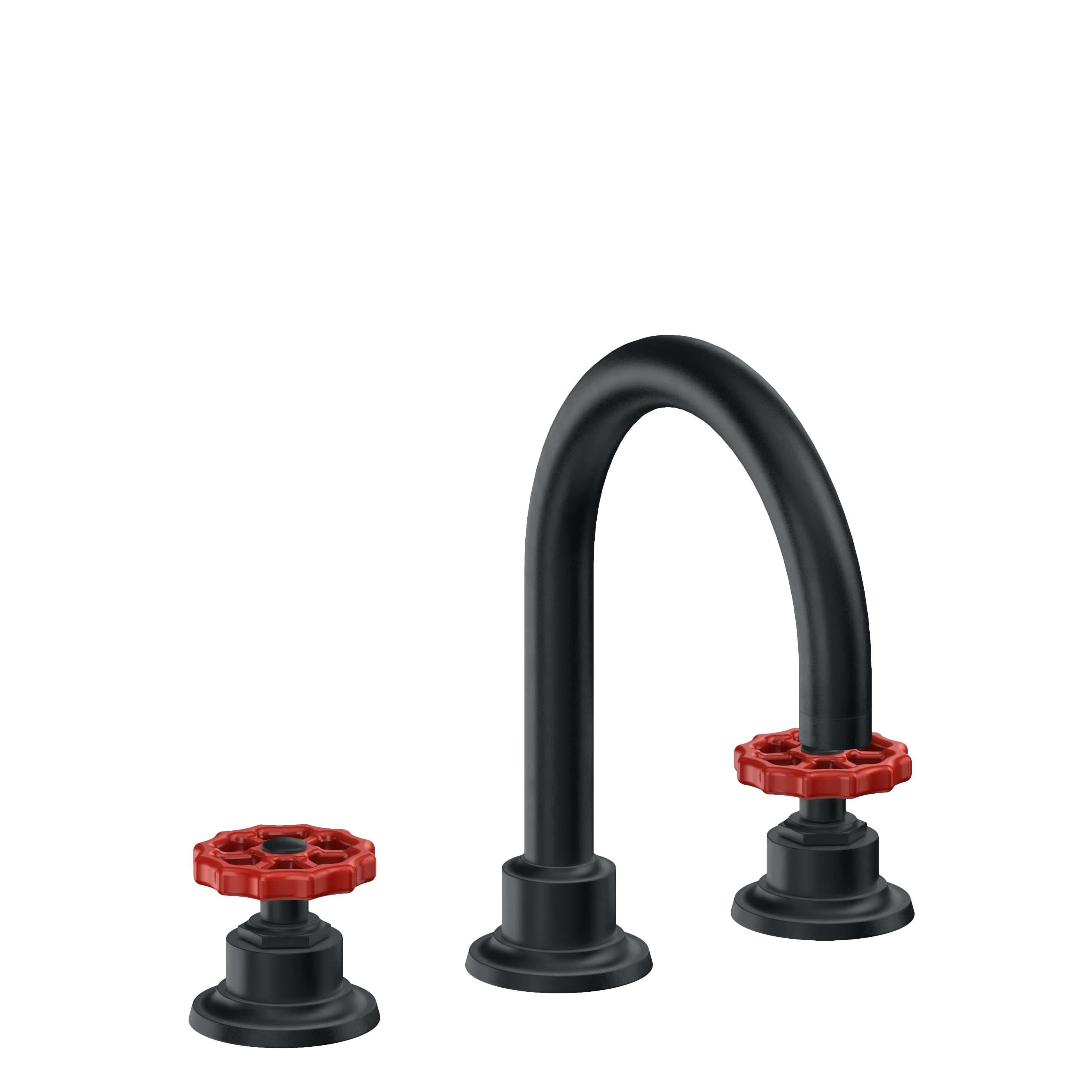 California Faucets Descanso Works 8" Llave de Lavabo de 3 Orificios para Cubierta, con Dos Manerales - Pico de Arco - Carbón