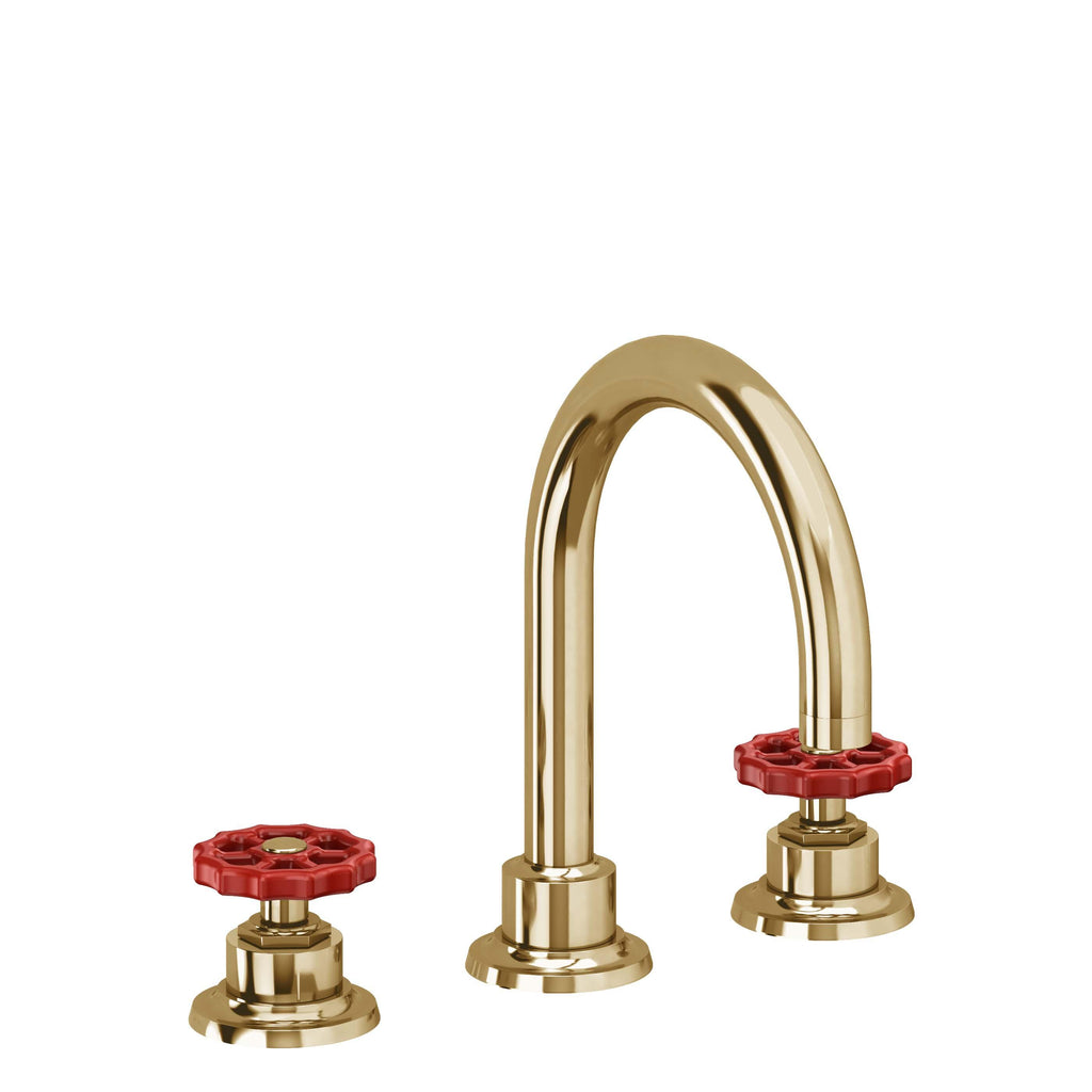 California Faucets Descanso Works 8" Llave de Lavabo de 3 Orificios para Cubierta, con Dos Manerales - Pico de Arco - Oro Francés