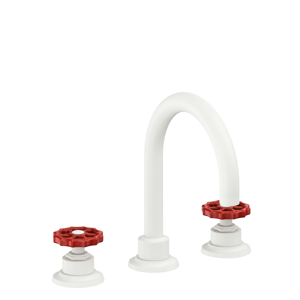 California Faucets Descanso Works 8" Llave de Lavabo de 3 Orificios para Cubierta, con Dos Manerales - Pico de Arco - Blanco Mate