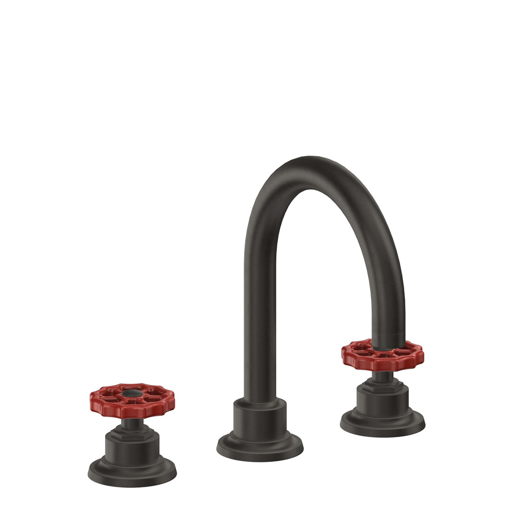 California Faucets Descanso Works 8" Llave de Lavabo de 3 Orificios para Cubierta, con Dos Manerales - Pico de Arco - Bronce Oscuro