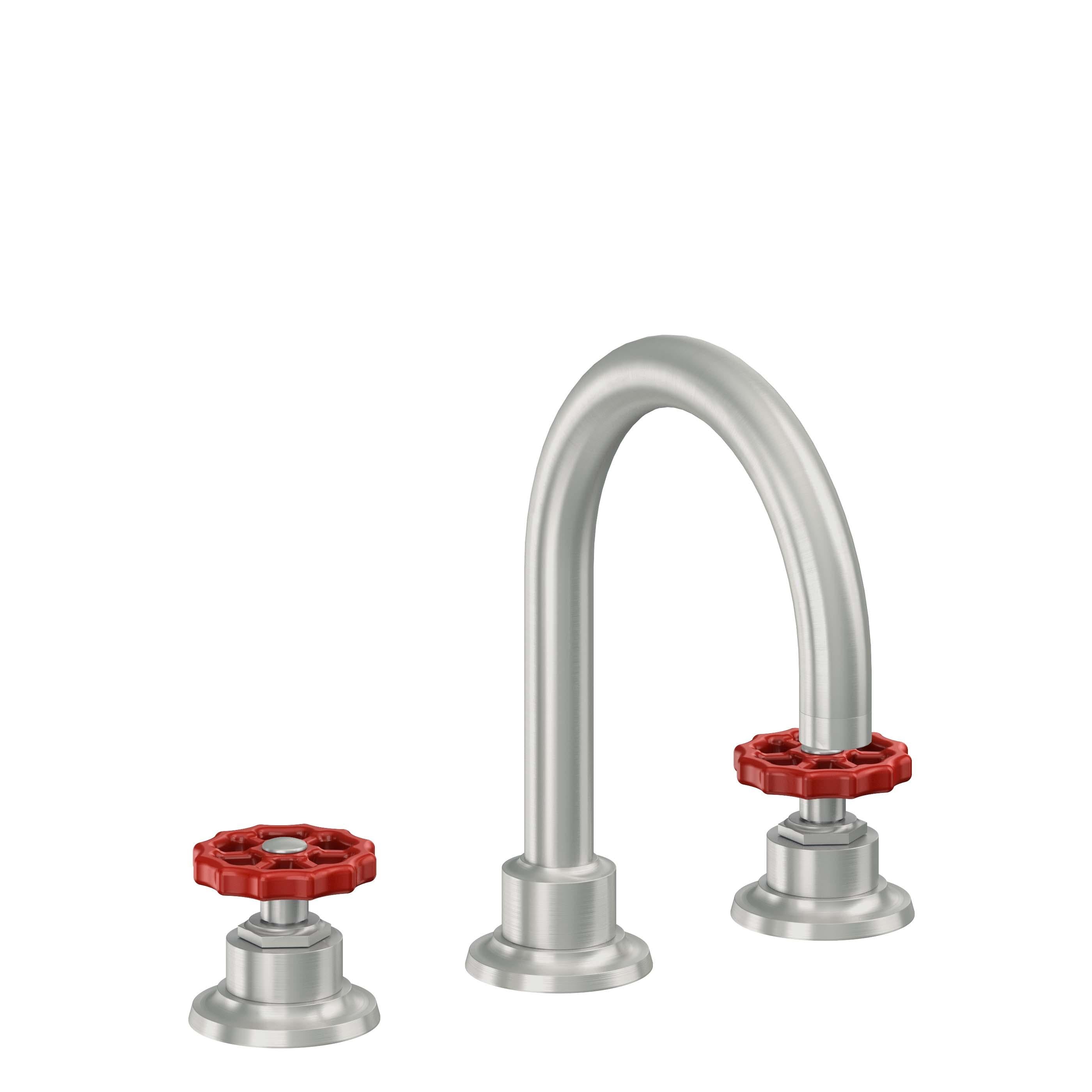 California Faucets Descanso Works 8" Llave de Lavabo de 3 Orificios para Cubierta, con Dos Manerales - Pico de Arco - Cromo Satinado