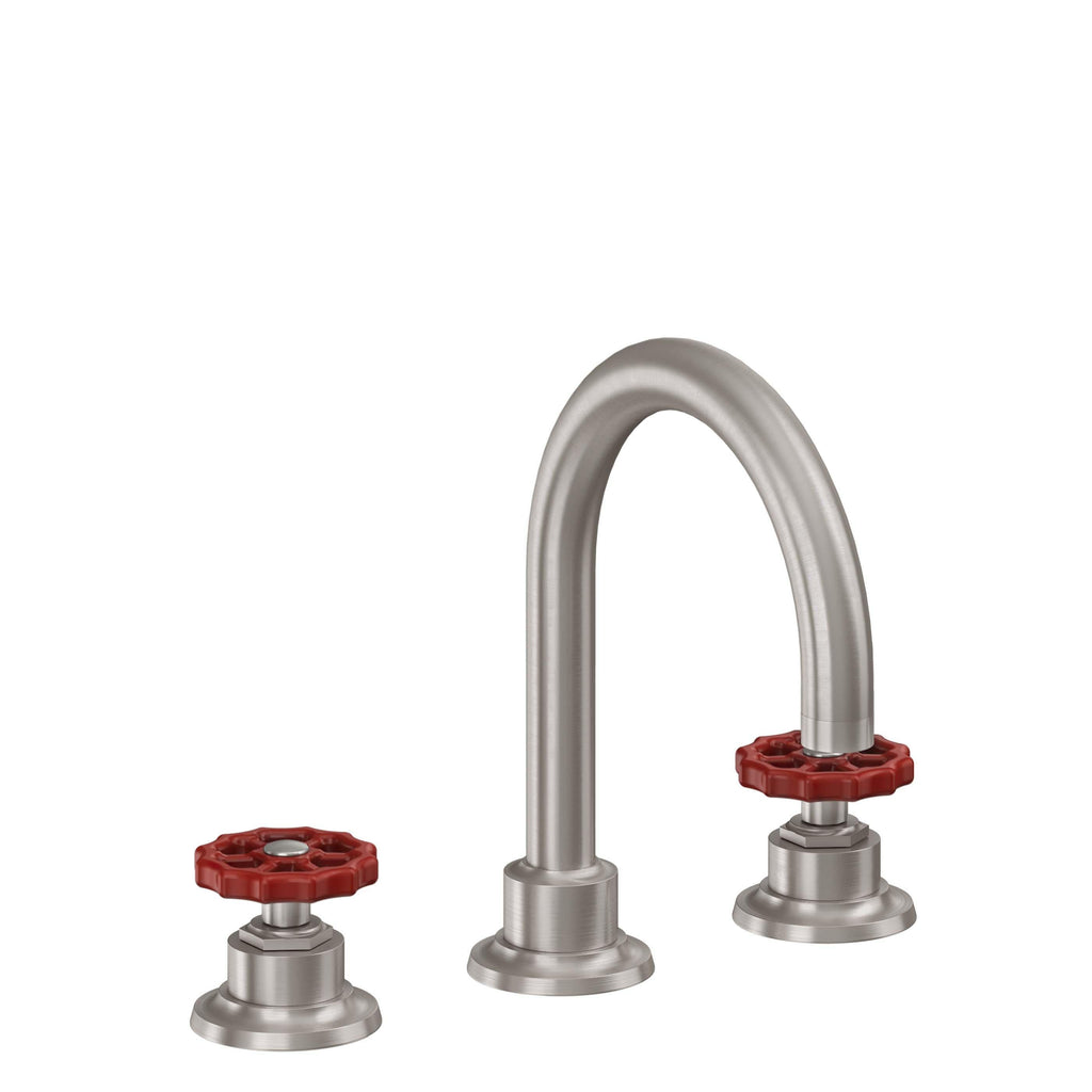 California Faucets Descanso Works 8" Llave de Lavabo de 3 Orificios para Cubierta, con Dos Manerales - Pico de Arco - Níquel Satinado