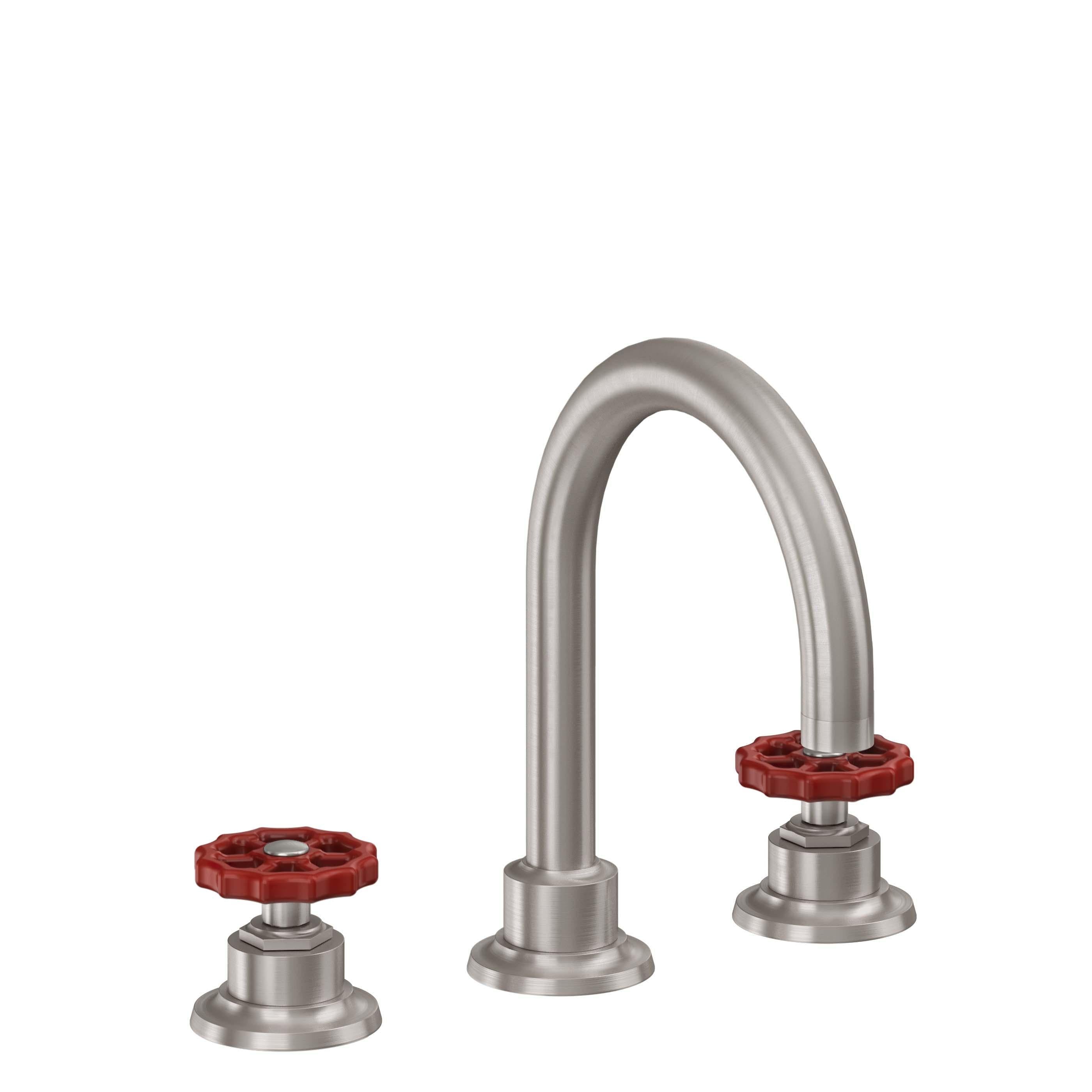 California Faucets Descanso Works 8" Llave de Lavabo de 3 Orificios para Cubierta, con Dos Manerales - Pico de Arco - Níquel Satinado