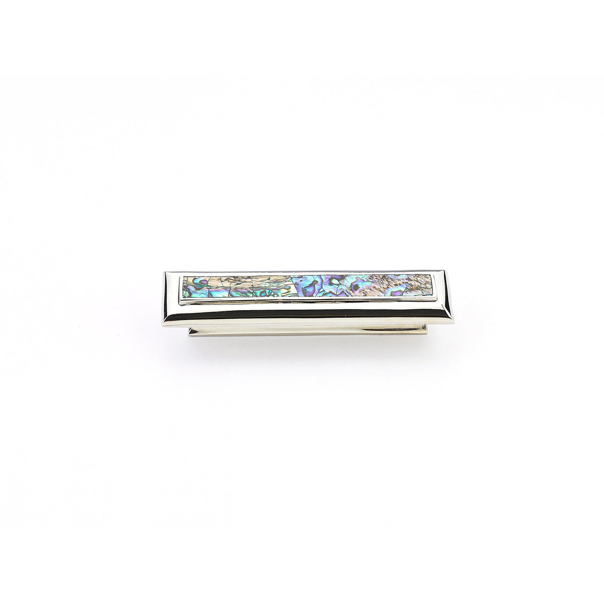 Schaub Jaladera Imperial Shell Rectangle Inlay, 3" cc — Níquel Pulido