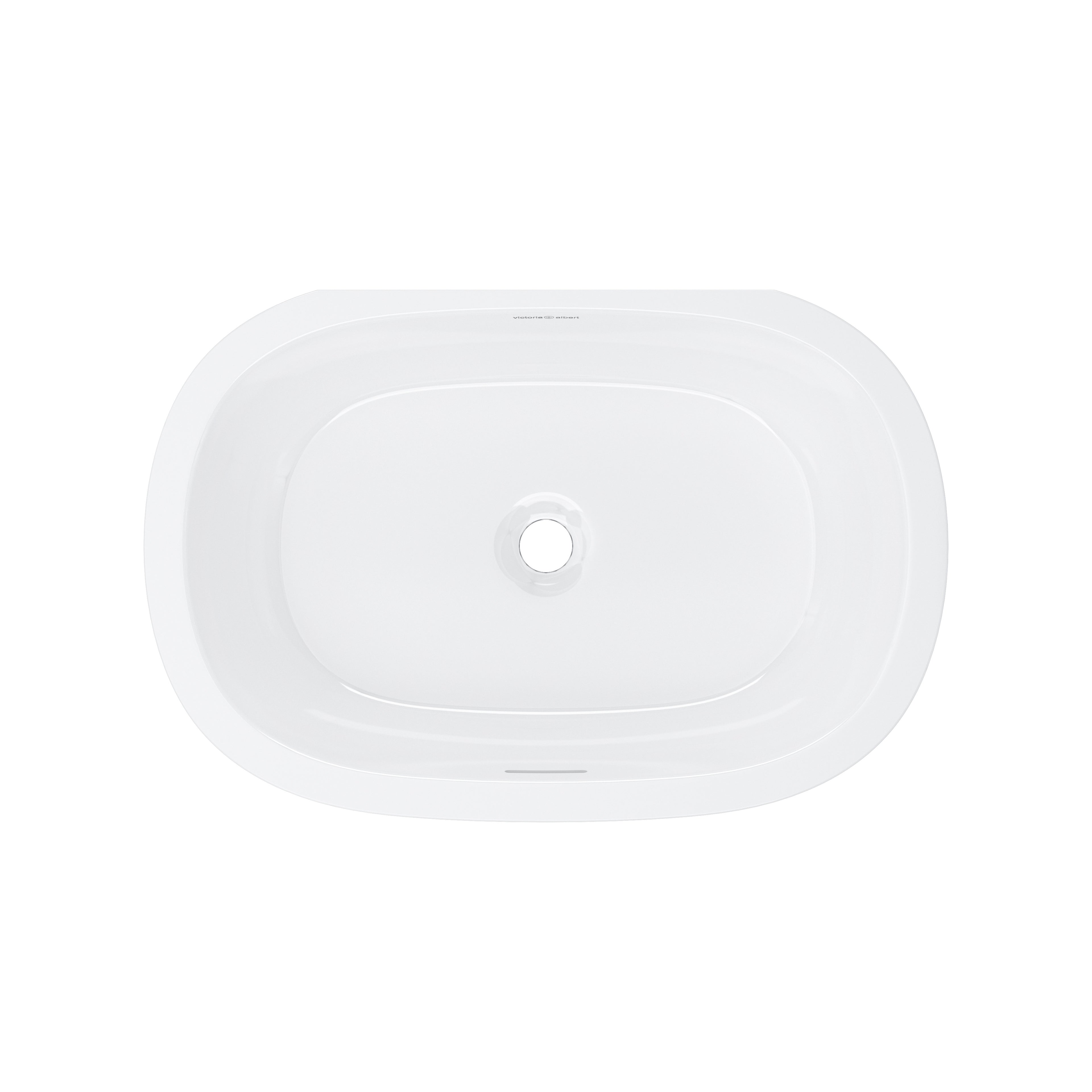 Lavabo Barcelona de Victoria + Albert en piedra volcánica blanca, vista en ángulo sobre fondo blanco (56 × 38 cm)