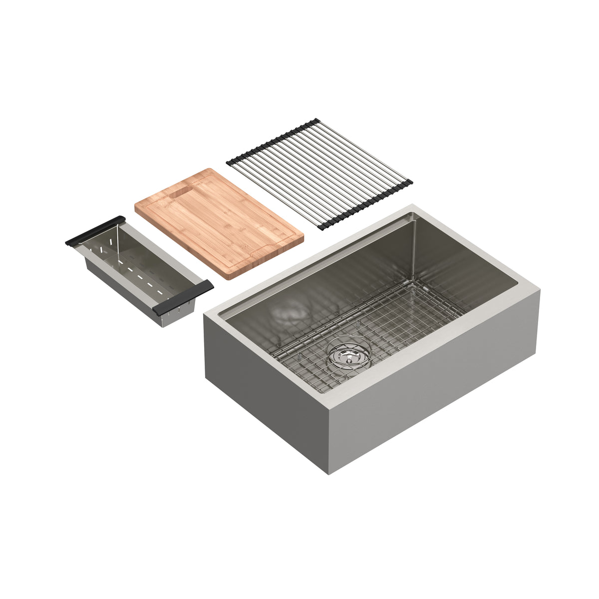 Rohl Culinario Tarja Workstation Farmhouse de Acero Inoxidable con Accesorios 30" - Acero Inoxidable Cepillado