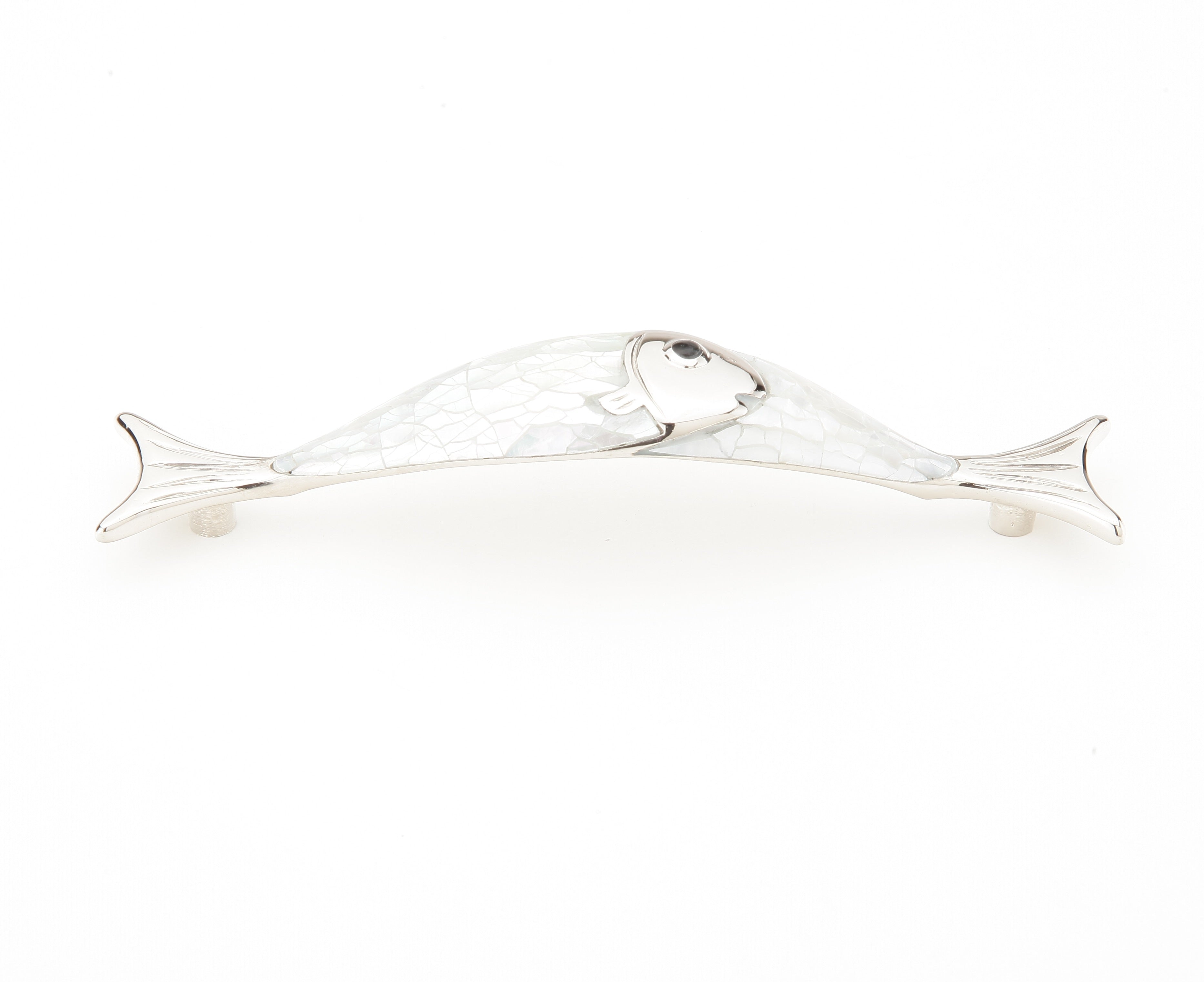 Schaub Jaladera Mother Pearl Fish Design, 4-1/2" cc — Níquel Pulido