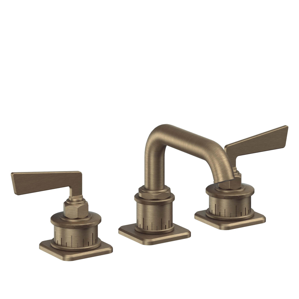 California Faucets Steampunk Bay 8" Llave de Lavabo de 3 Orificios para Cubierta, con Dos Manerales - Pico Quad Bajo - Latón Antiguo Mate