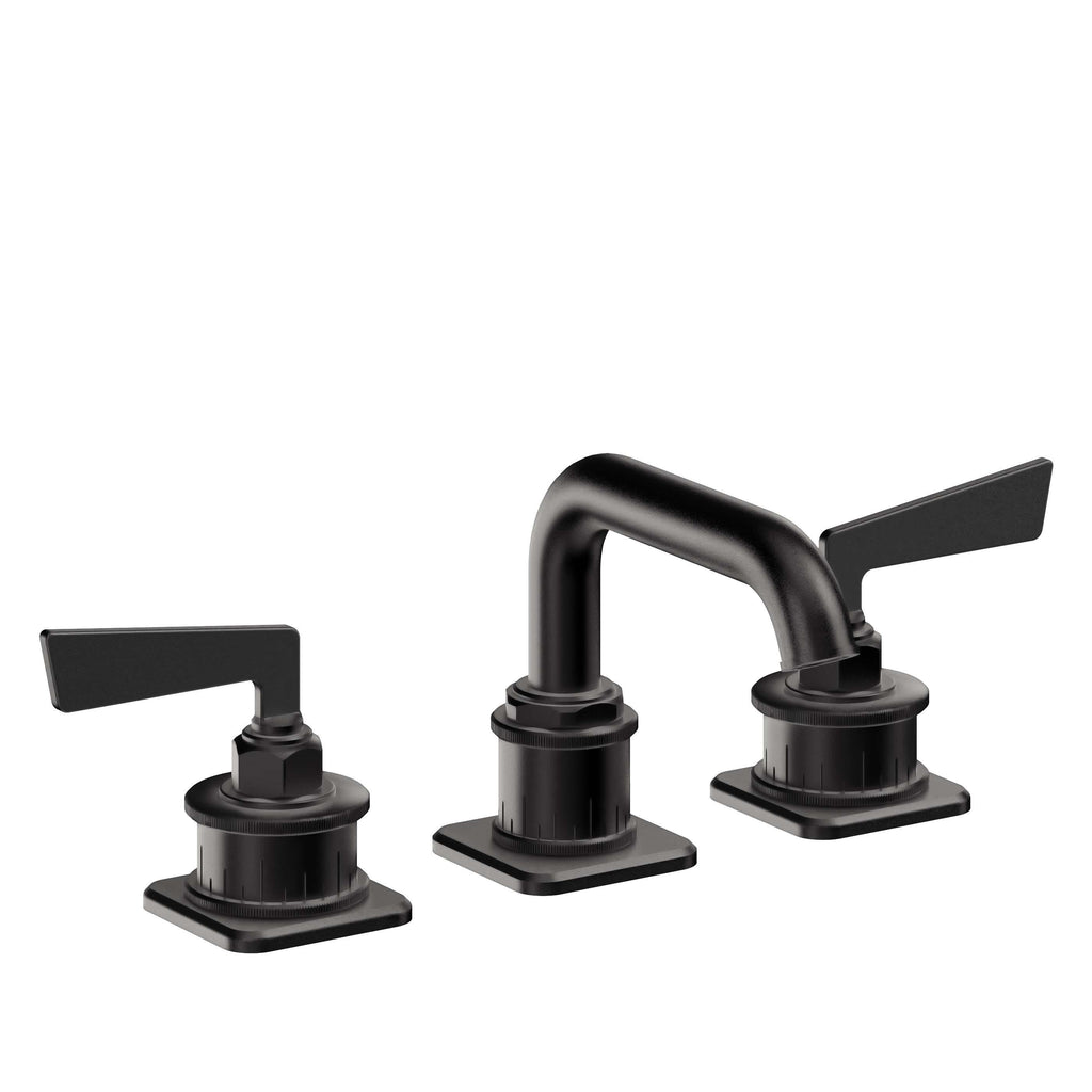 California Faucets Steampunk Bay 8" Llave de Lavabo de 3 Orificios para Cubierta, con Dos Manerales - Pico Quad Bajo - Negro Mate