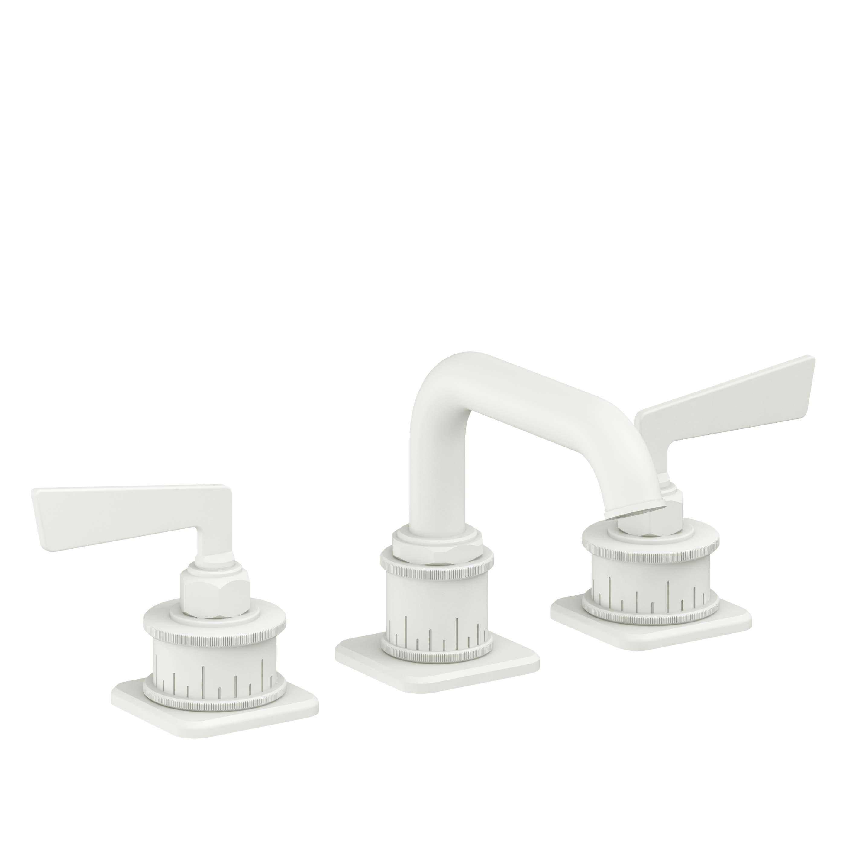 California Faucets Steampunk Bay 8" Llave de Lavabo de 3 Orificios para Cubierta, con Dos Manerales - Pico Quad Bajo - Blanco Mate