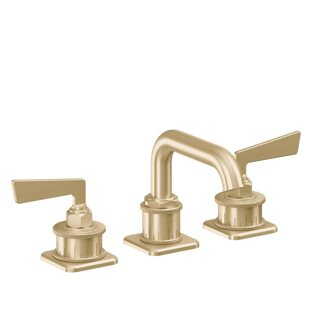 California Faucets Steampunk Bay 8" Llave de Lavabo de 3 Orificios para Cubierta, con Dos Manerales - Pico Quad Bajo - Latón Satinado