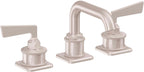 California Faucets Steampunk Bay 8" Llave de Lavabo de 3 Orificios para Cubierta, con Dos Manerales - Pico Quad Bajo - Níquel Satinado