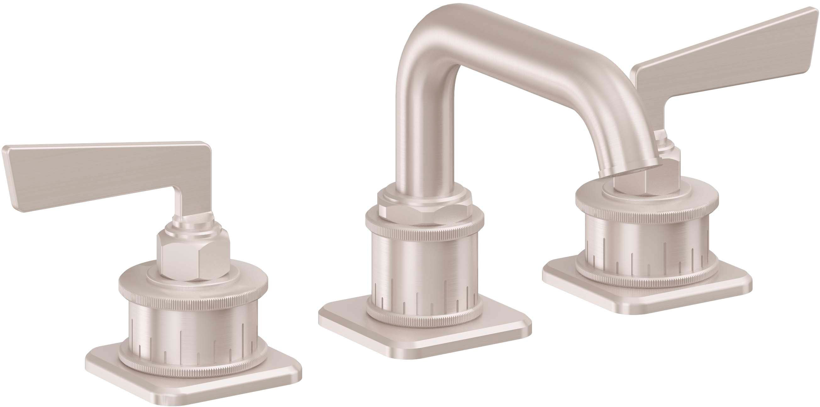 California Faucets Steampunk Bay 8" Llave de Lavabo de 3 Orificios para Cubierta, con Dos Manerales - Pico Quad Bajo - Níquel Satinado
