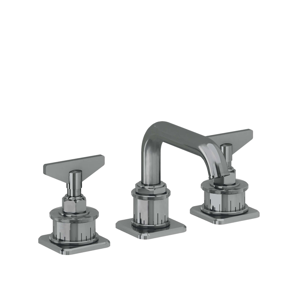California Faucets Steampunk Bay 8" Llave de Lavabo de 3 Orificios para Cubierta, con Dos Manerales - Pico Quad Bajo - Níquel Negro
